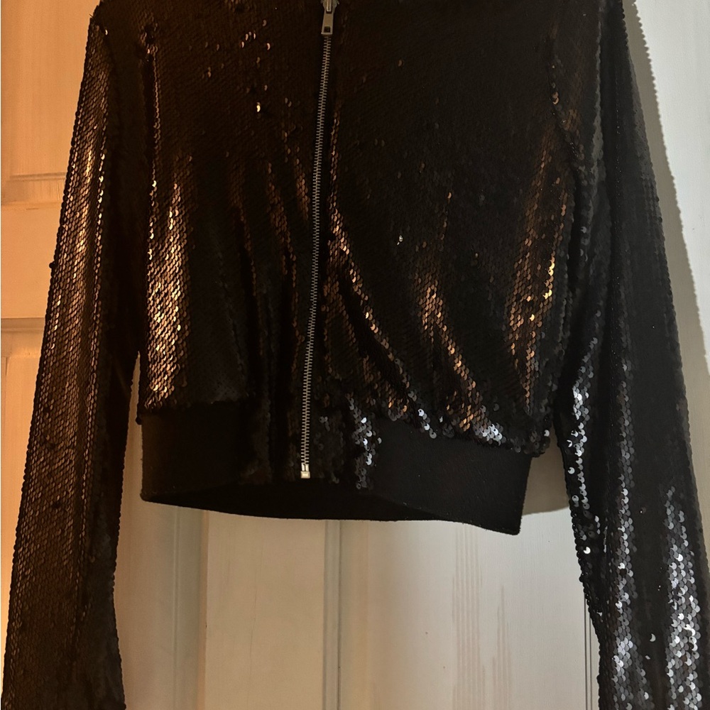 Charlotte Russe Black Sequin Cropped Jacket